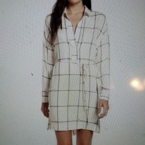 Lush windowpane tie waist shirt tunic dress